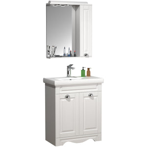 Quadro di Ezooza Set Bagno Completo 3 Pezzi Mobile con Lavabo + Pensile a specchio Medium, Bianco ,