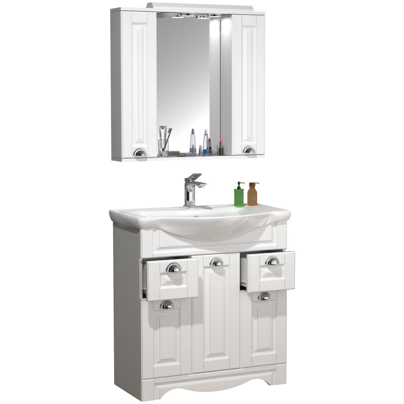 Quadro di Ezooza Set Bagno Completo 3 Pezzi Mobile con Lavabo + Pensile a specchio Large, Bianco ,