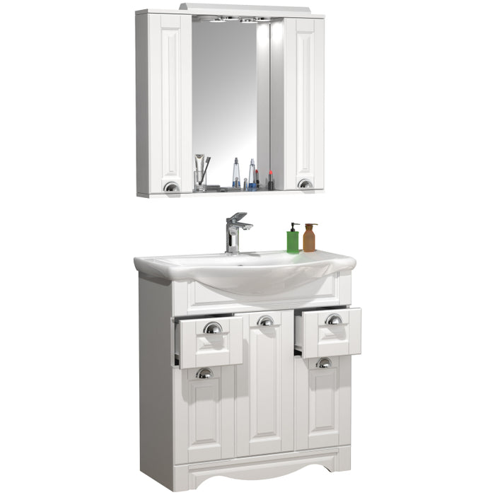 Quadro di Ezooza Set Bagno Completo 3 Pezzi Mobile con Lavabo + Pensile a specchio Large, Bianco ,