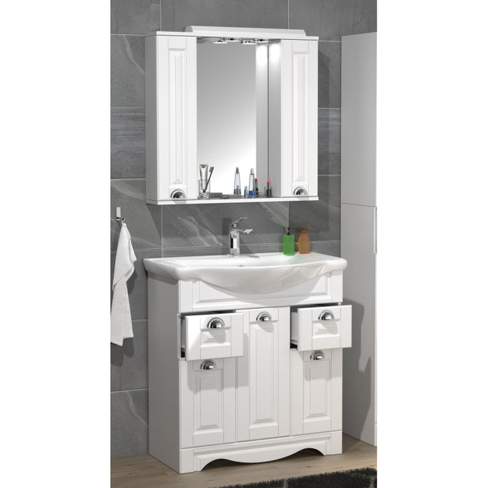 Quadro di Ezooza Set Bagno Completo 3 Pezzi Mobile con Lavabo + Pensile a specchio Large, Bianco ,