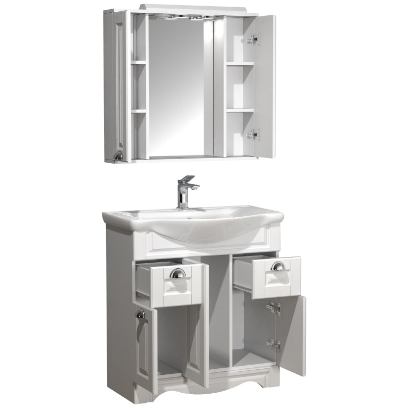 Quadro di Ezooza Set Bagno Completo 3 Pezzi Mobile con Lavabo + Pensile a specchio Large, Bianco ,