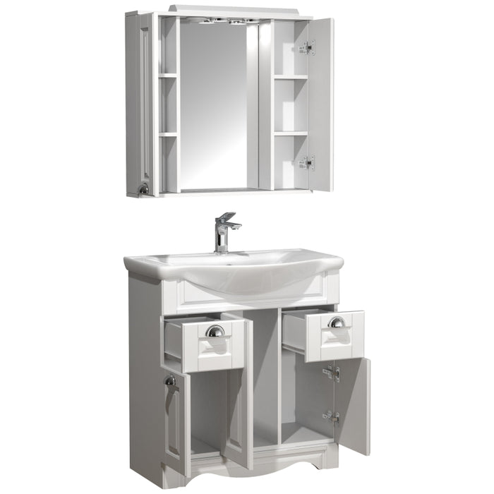 Quadro di Ezooza Set Bagno Completo 3 Pezzi Mobile con Lavabo + Pensile a specchio Large, Bianco ,
