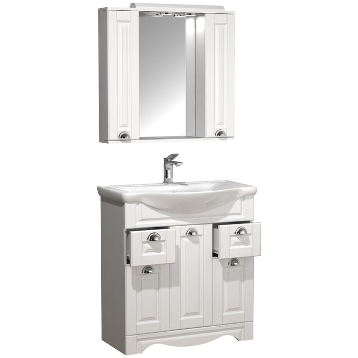 Quadro di Ezooza Set Bagno Completo 3 Pezzi Mobile con Lavabo + Pensile a specchio Large, Bianco ,