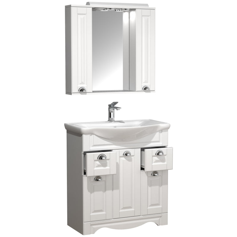 Quadro di Ezooza Set Bagno Completo 3 Pezzi Mobile con Lavabo + Pensile a specchio Large, Bianco ,