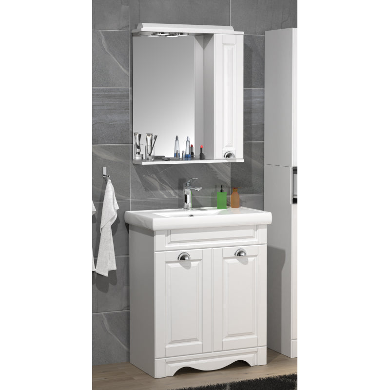 Quadro di Ezooza Set Bagno Completo 3 Pezzi Mobile con Lavabo + Pensile a specchio Medium, Bianco ,