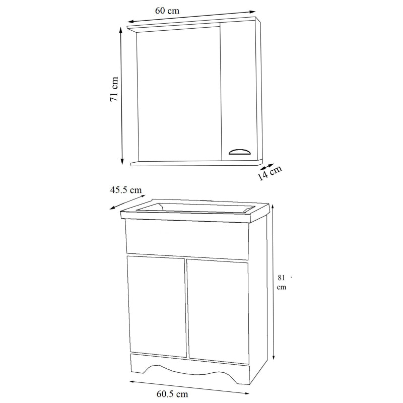 Quadro di Ezooza Set Bagno Completo 3 Pezzi Mobile con Lavabo + Pensile a specchio Medium, Bianco ,