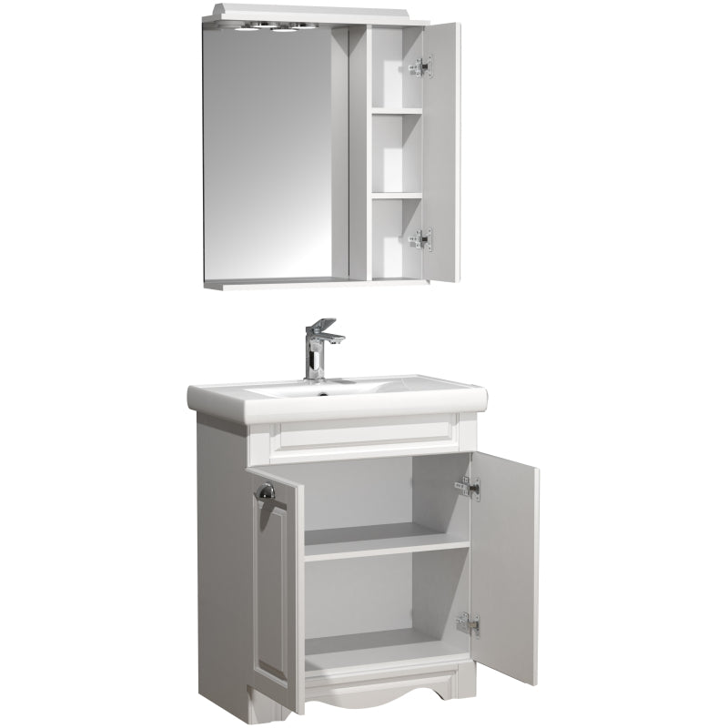 Quadro di Ezooza Set Bagno Completo 3 Pezzi Mobile con Lavabo + Pensile a specchio Medium, Bianco ,