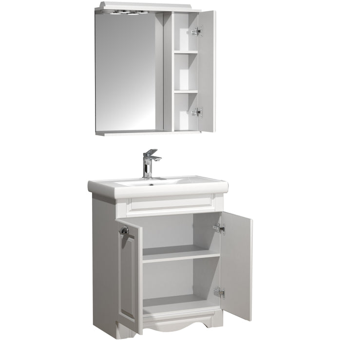 Quadro di Ezooza Set Bagno Completo 3 Pezzi Mobile con Lavabo + Pensile a specchio Medium, Bianco ,