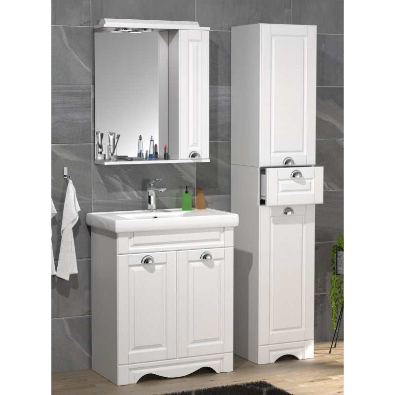 Quadro di Ezooza Set Bagno Completo 4 Pezzi Mobile con Lavabo + 1 Colonna + Pensile a specchio Medium, Bianco ,