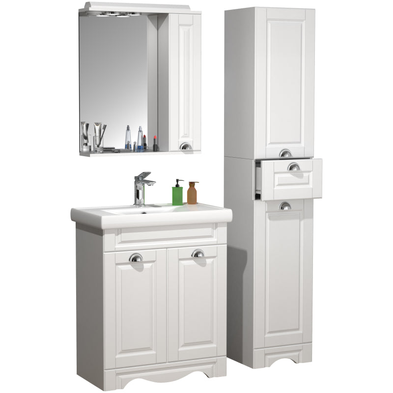 Quadro di Ezooza Set Bagno Completo 4 Pezzi Mobile con Lavabo + 1 Colonna + Pensile a specchio Medium, Bianco ,
