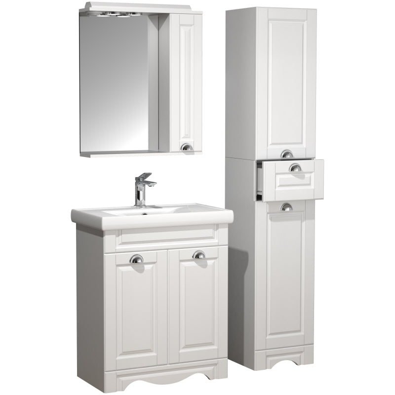 Quadro di Ezooza Set Bagno Completo 4 Pezzi Mobile con Lavabo + 1 Colonna + Pensile a specchio Medium, Bianco ,