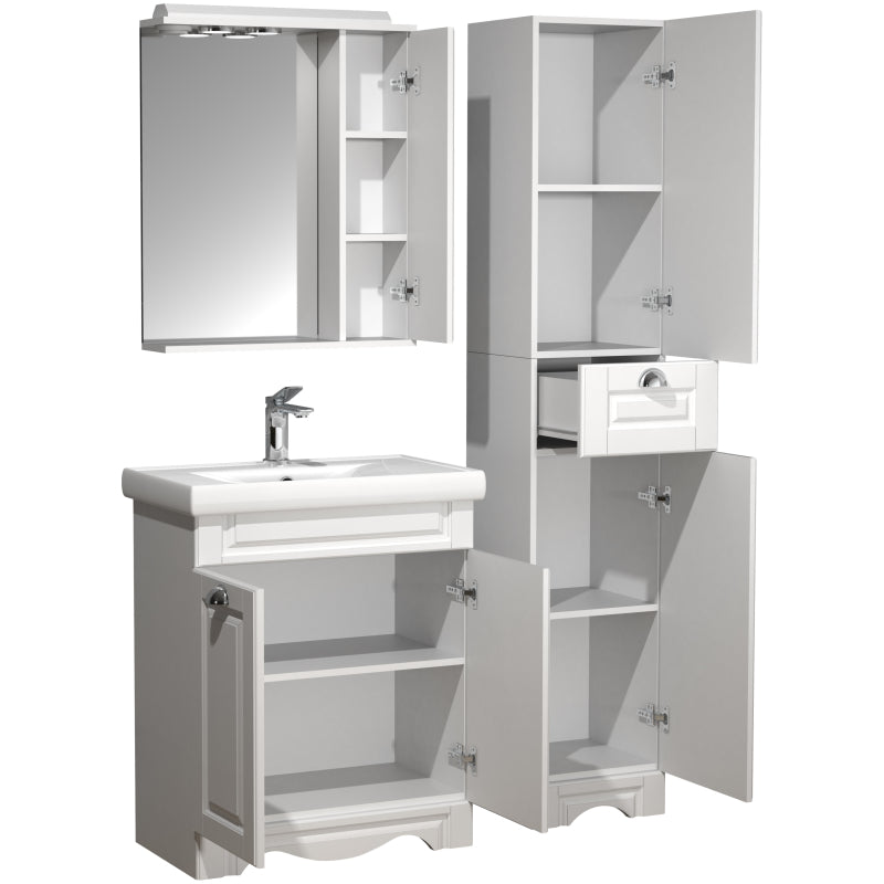 Quadro di Ezooza Set Bagno Completo 4 Pezzi Mobile con Lavabo + 1 Colonna + Pensile a specchio Medium, Bianco ,