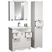 Quadro di Ezooza Set Bagno Completo 4 Pezzi Mobile con Lavabo + 1 Colonna + Pensile a specchio Large, Bianco ,