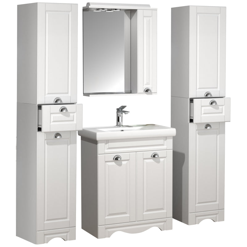 Quadro di Ezooza Set Bagno Completo 5 Pezzi Mobile con Lavabo + 2 Colonne + Pensile a specchio Medium, Bianco ,