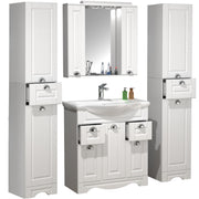 Quadro di Ezooza Set Bagno Completo 5 Pezzi Mobile con Lavabo + 2 Colonne + Pensile a specchio Large, Bianco ,