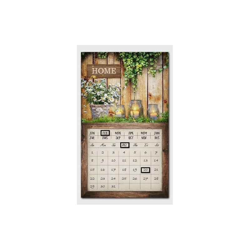 Quadro led con calendario marrone rettangolare cm 30x50x1,8