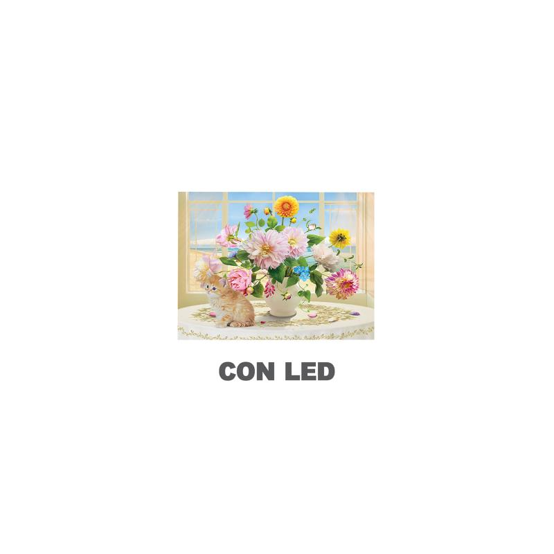 Quadro led vaso di fiori bianco rettangolare cm40x30x1,8