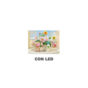 Quadro led vaso di fiori bianco rettangolare cm40x30x1,8