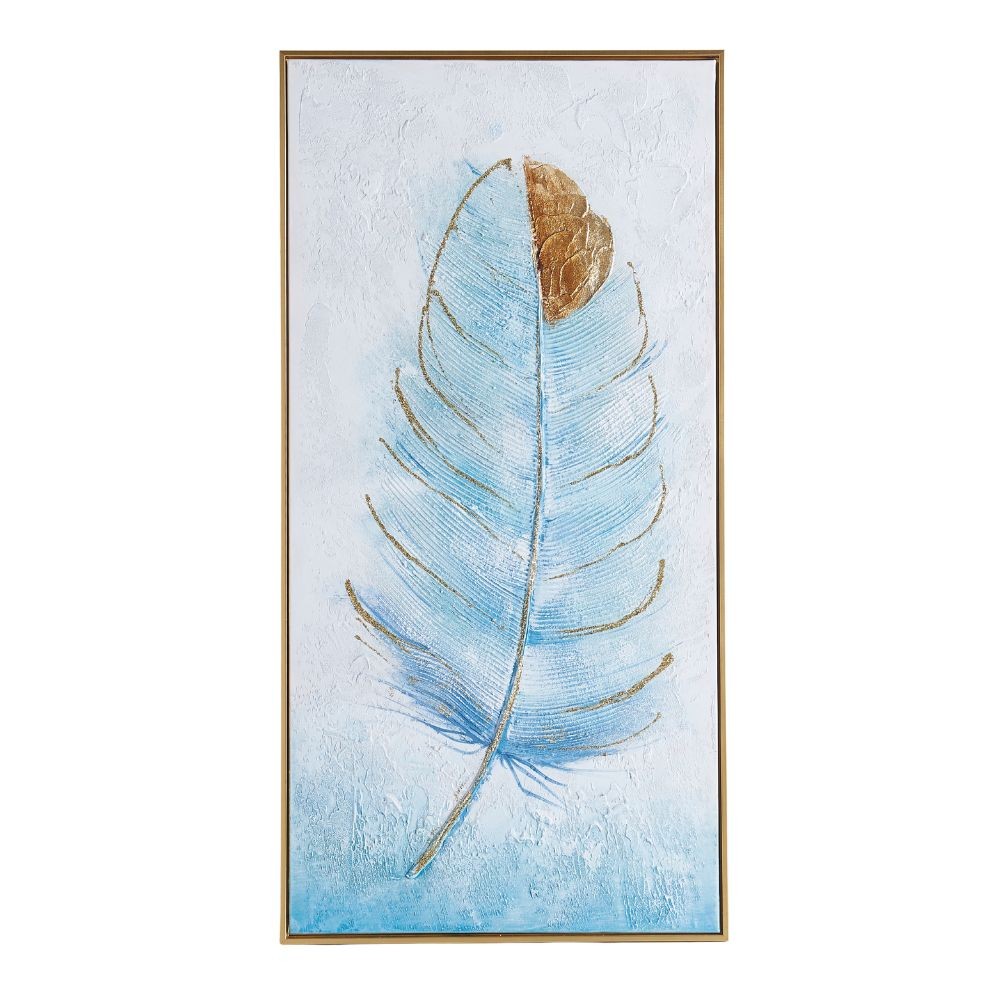 Quadro olio su tela Piuma 60x120 cornice oro QUADRO5