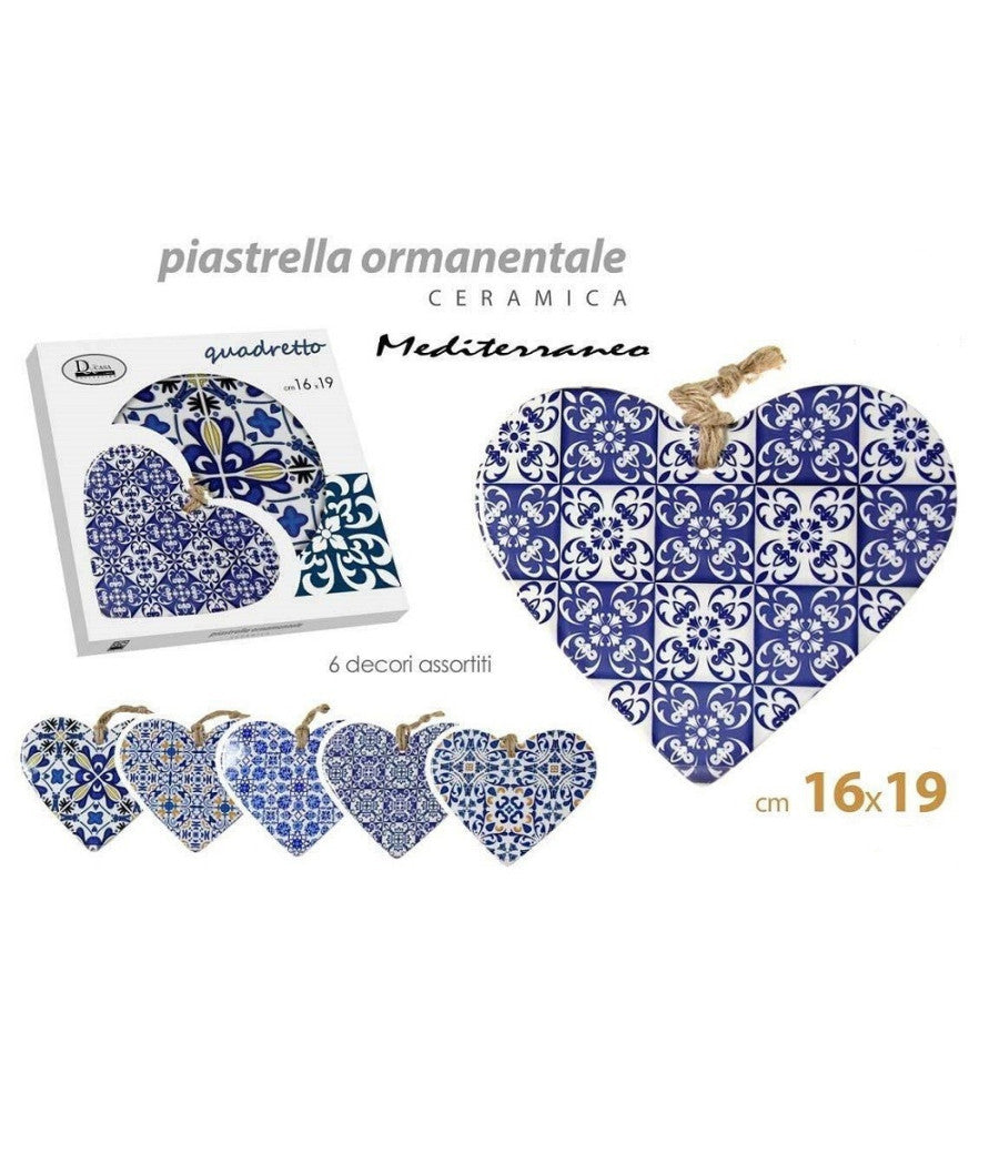 Quadro Quadretto Cuore Decorativo 16x19cm Ceramica Meditteraneo 6 Decori 730726         