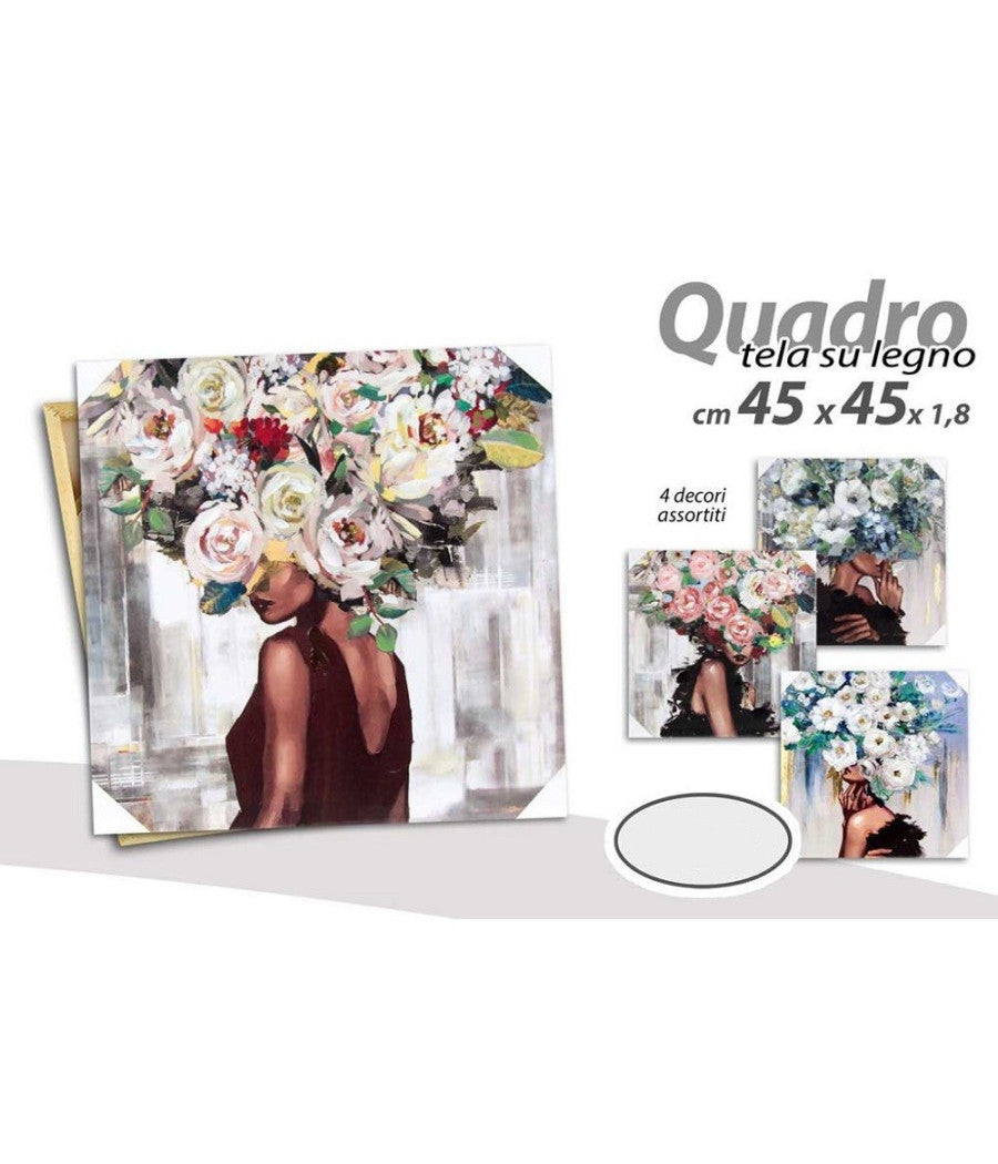 Quadro Quadretto Decorativo 45 X 45 X 1,8cm Tela Su Legno Deluxe 4 Decori 831966         