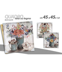 Quadro Quadretto Decorativo 45x45x1,8cm Tela Su Legno Decori Ass. Piante 757365         