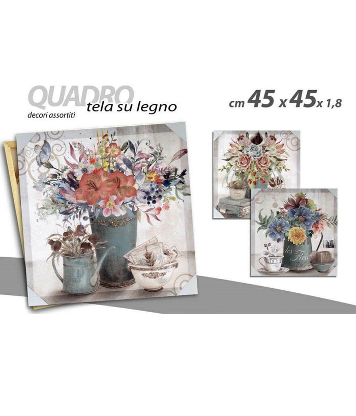 Quadro Quadretto Decorativo 45x45x1,8cm Tela Su Legno Decori Ass. Piante 757365         