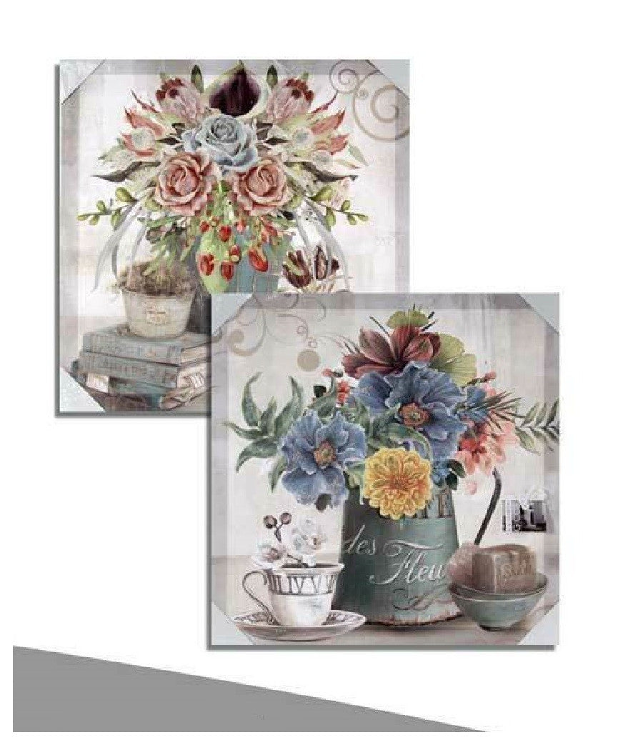 Quadro Quadretto Decorativo 45x45x1,8cm Tela Su Legno Decori Ass. Piante 757365         