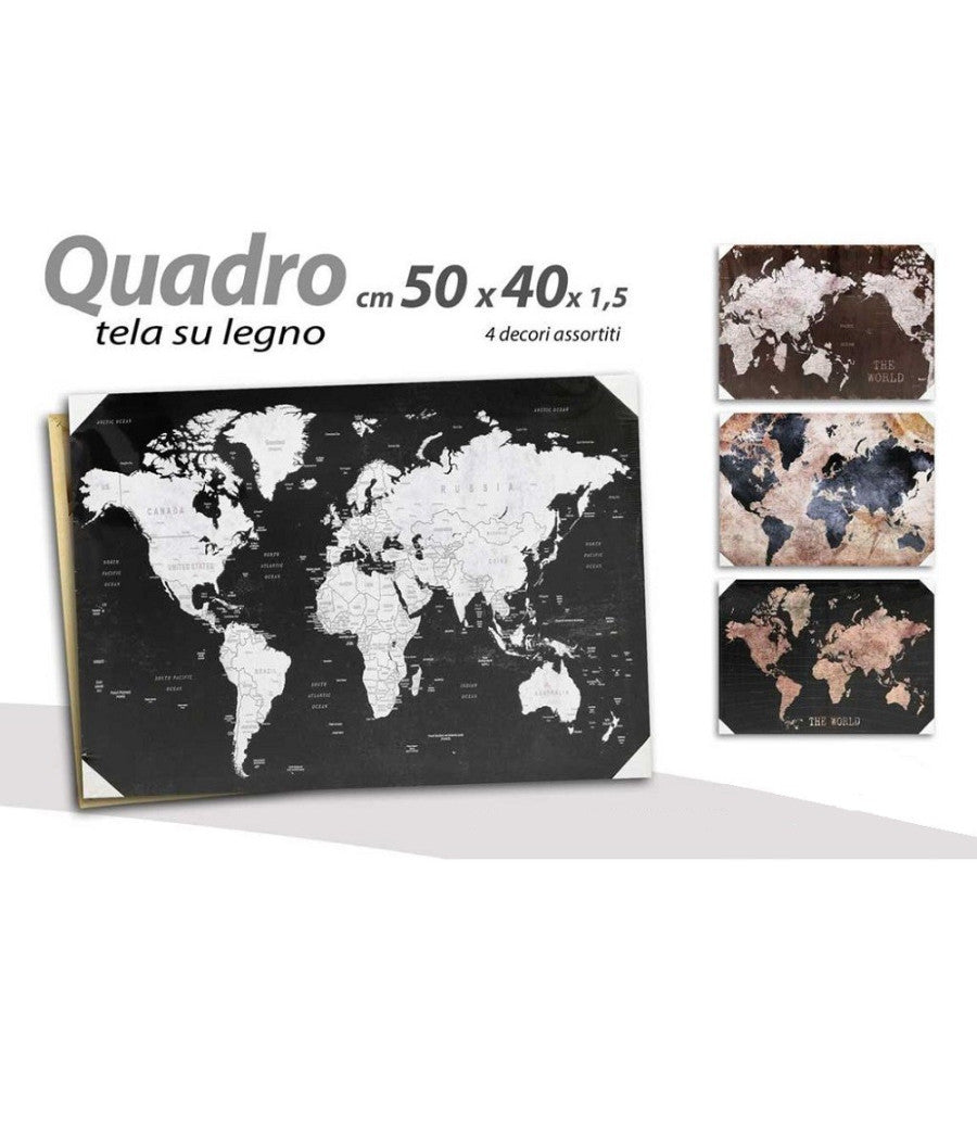 Quadro Quadretto Decorativo 50x40x1,5cm Tela Su Legno World 4 Decori Ass. 834806         