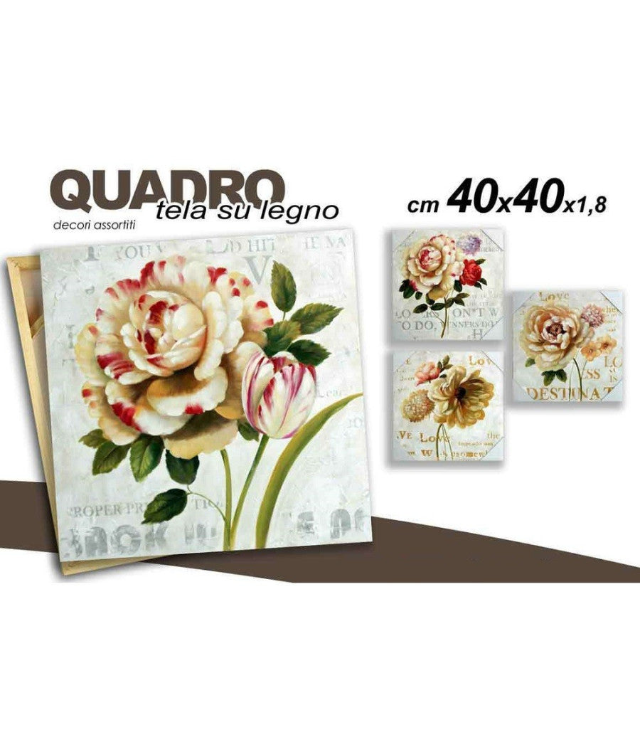 Quadro Quadretto Fiori 40x40x1.8cm Tela Su Legno Deluxe Decori Assortiti 676819         