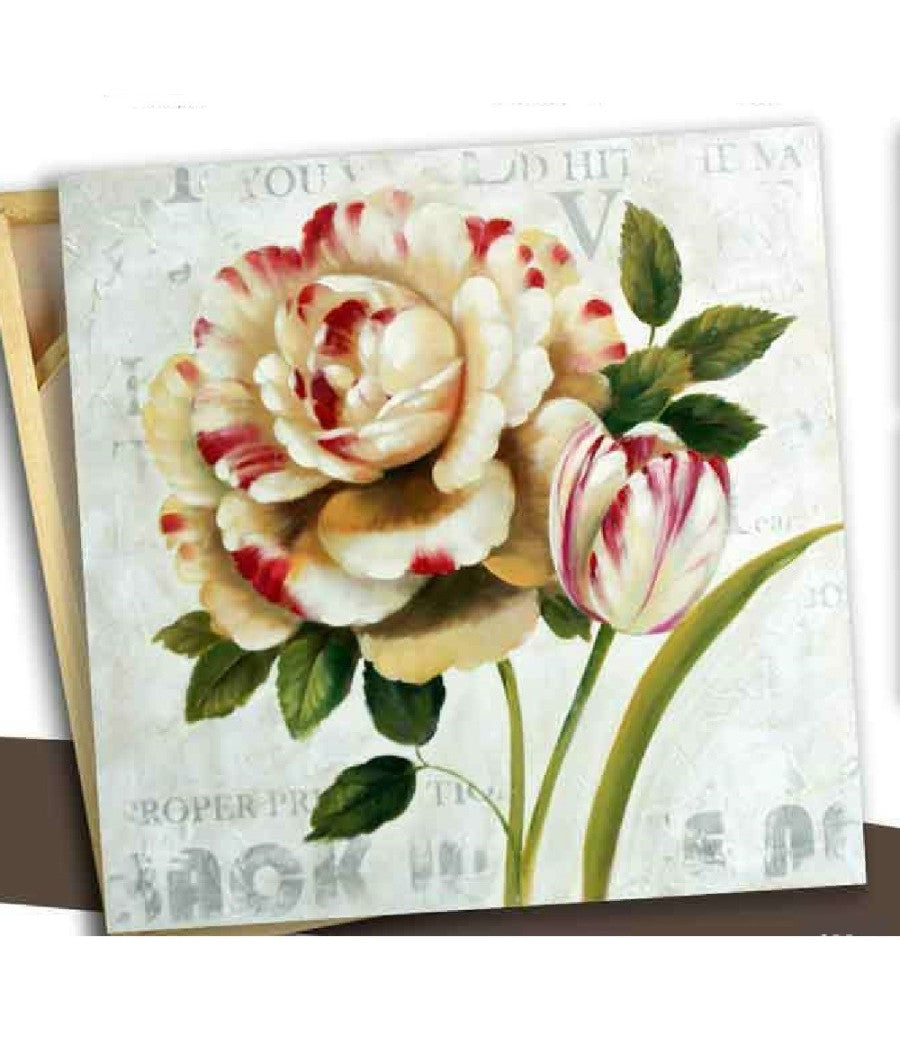 Quadro Quadretto Fiori 40x40x1.8cm Tela Su Legno Deluxe Decori Assortiti 676819         