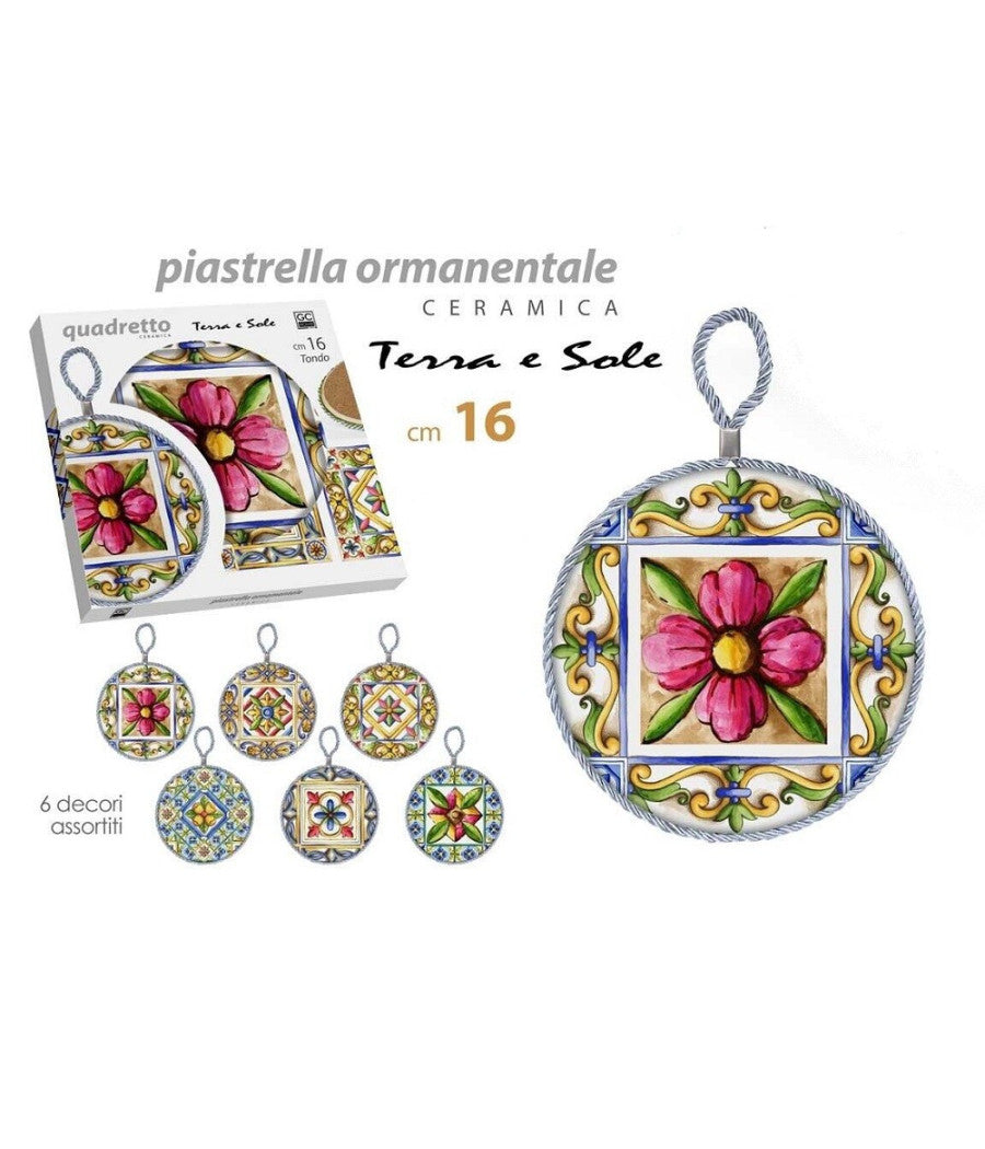 Quadro Quadretto Piastrella In Ceramica Porcellana Tondo 16 Cm 6 Decori 828928         