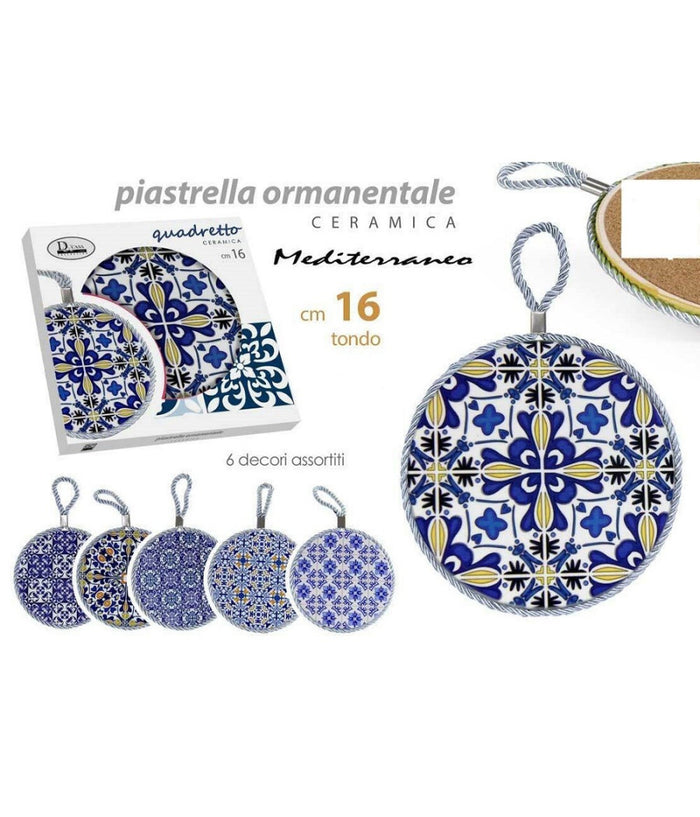 Quadro Quadretto Piastrella Ornamentale In Ceramica Tondo 16 Cm 6 Decori 730689         