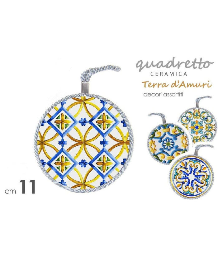 Quadro Quadretto Tondo In Ceramica Terra D'amuri Decori Assortiti 11 Cm 816529         