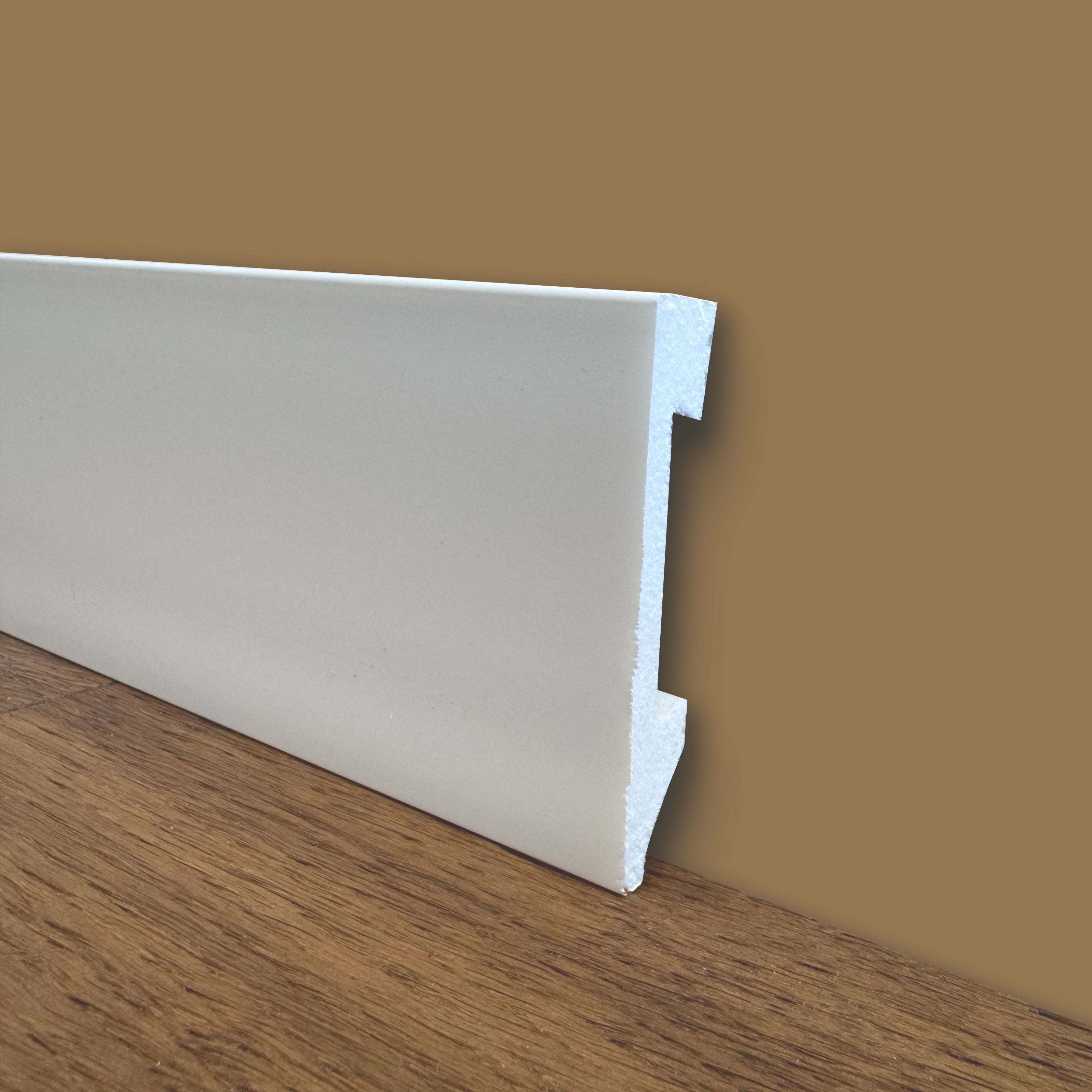 bancale da 100ml di Battiscopa Quadro in POLIMERI linea BASICBOARD  75x14mm - BIANCO pitturabile