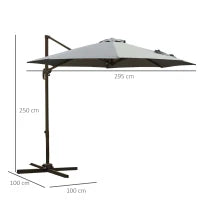 Ombrellone da Giardino a Manovella e a 8 Stecche con Angolazione Regolabile, Ø2.95x2.5 m, Grigio