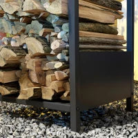 Scaffale Portalegna da Esterno e Interno in Acciaio con Base Rialzata, 39x35x76cm, Nero