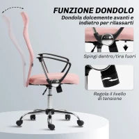 Sedia Ergonomica da Ufficio Girevole, Altezza Regolabile e Schienale a Rete, 63x65x109-119 cm, Rosa