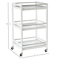Carrello da Cucina Portavivande in Legno con 3 Ripiani e Ruote, 45x38x78cm, Bianco