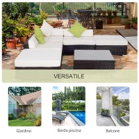 Set Giardino Esterno 6 Pezzi in Rattan PE, Salotto da Giardino con Divano Angolare e Pouf con Cuscini Lavabili, Marrone