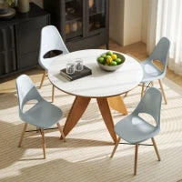 Set di 2 Sedie da Pranzo in Plastica e Legno Stile Nordico con Schienale Curvato, Grigio