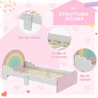 Lettino per Bambini 3-6 Anni con Sponde Laterali Anticaduta in MDF, 143x74x66 cm, Bianco e Rosa