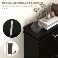 Scarpiera Moderna con 3 Cassetti Ribaltabili per 15 Paia di Scarpe e Ripiano Regolabile, 54x24x117.5cm, Nero