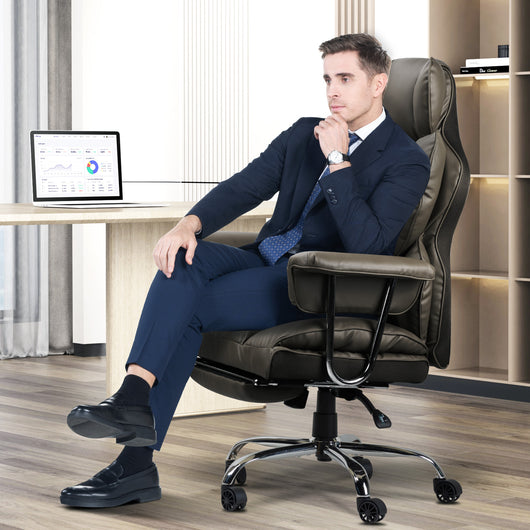 Sedia da Ufficio - RATTANTREE - Poltrona presidenziale - Sedia Girevole con Schienale Alto in Pelle, con Poggiatesta, Bracciolo e Poggiapiedi Retrattile - Marrone