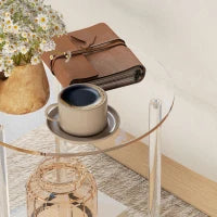 Tavolino Basso Rotondo a 2 Livelli in Acrilico per Interni, Ø40x50 cm, Trasparente