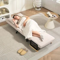 Divano Letto Singolo Pieghevole Divano Letto Convertibile 4 in 1 Schienale Regolabile 5 Livelli e Cuscino 63x73x81 cm Beige