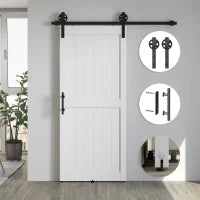 Porta Scorrevole in Stile Country con Binario e Maniglia, in Legno e Acciaio, 183x0.6x4 cm, Bianco e Nero