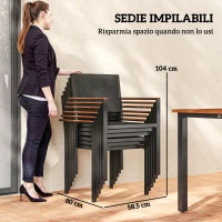 Set da Giardino 7 Pezzi con Tavolo da Pranzo e 6 Sedie Impilabili con Braccioli, Teak