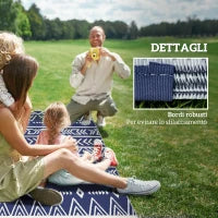 Tappeto da Esterno Reversibile Stile Geometrico con Borsa di Trasporto, 182x274 cm, Blu e Bianco