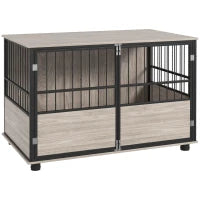 Gabbia per Cane Interna, Tavolino, 100 x 60 x 68 cm, Nido, 3 Porte Bloccabili, Legno Nero